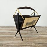 Magazine rack from the 1950s in wood and brass