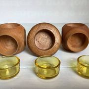 6 candle holders and a wooden vase Nopjes woodturning handmade