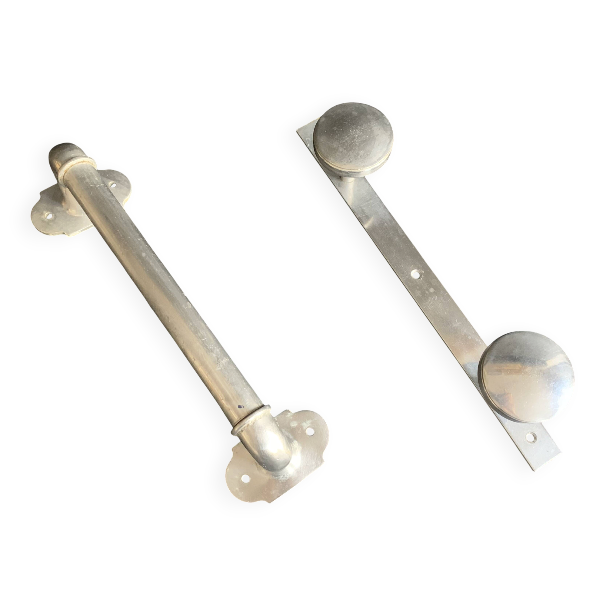 Aluminium Art Deco towel rack and wall hooks, 1940.