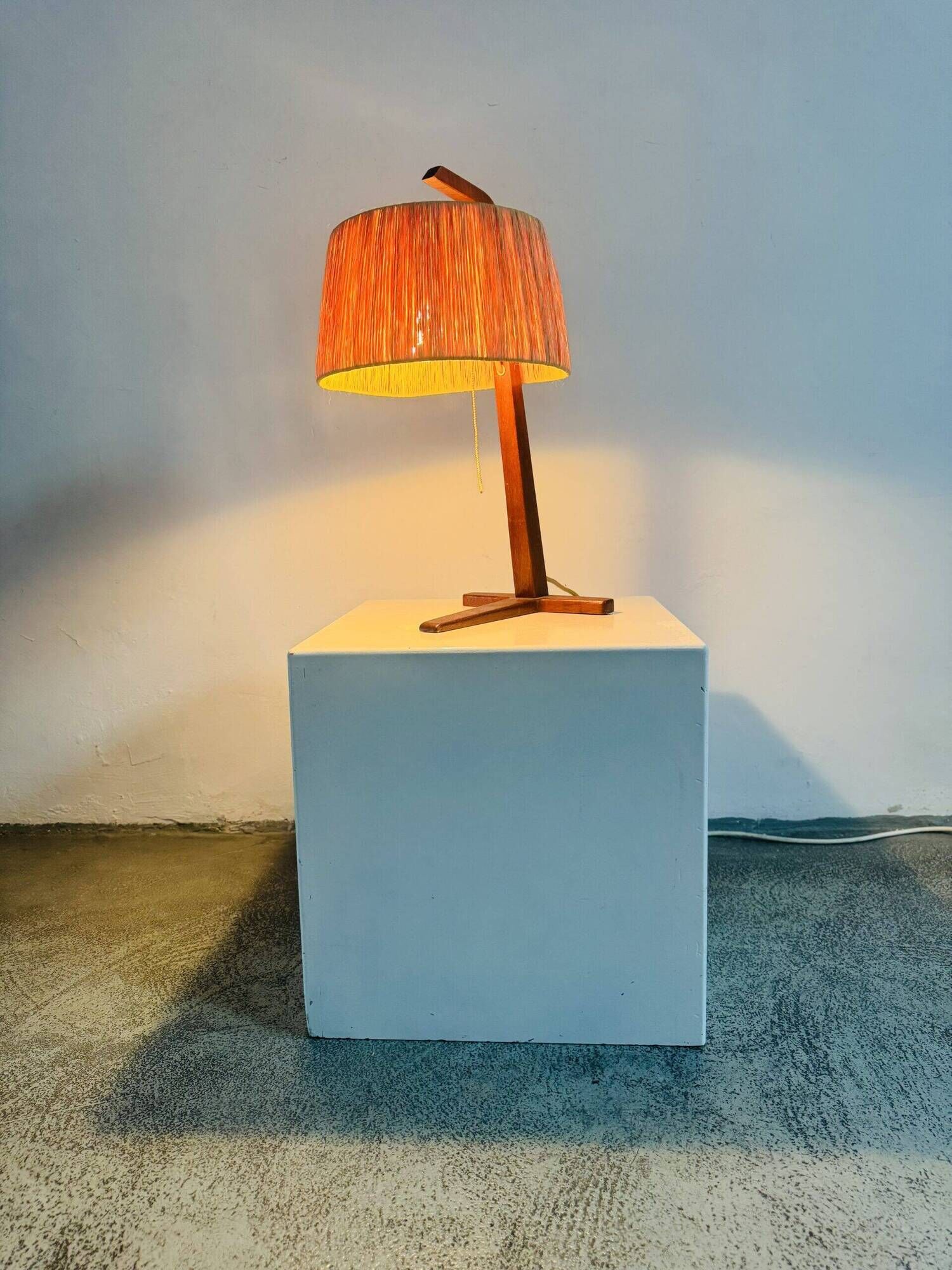 Natural Fibre & Teak Wood Table Lamp By Ib Fabiansen For Fog & Mørup, Denmark 1950S