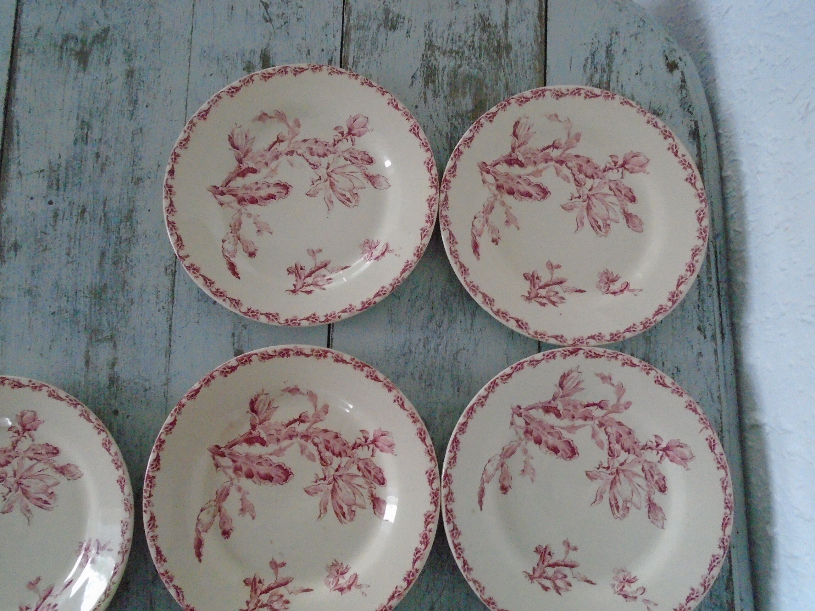 7 gien pink cactus model 6 plates - 1 hollow old