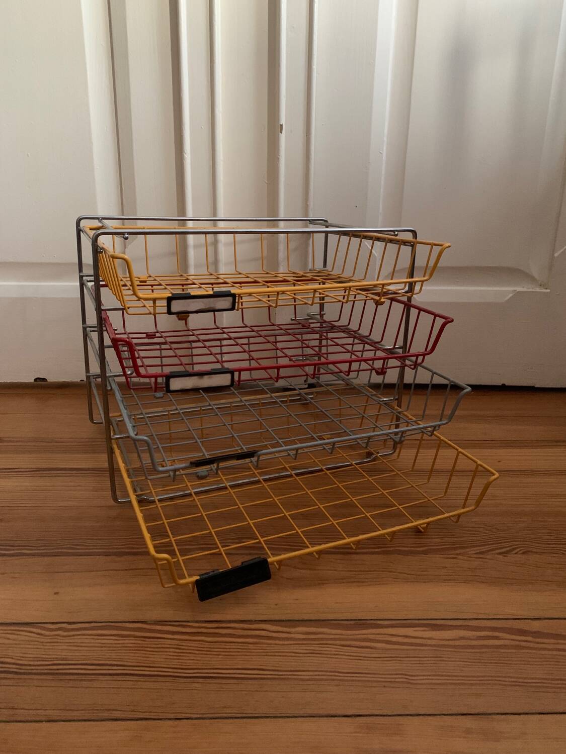 Metal desk shelf with sliding compartment, German-made Scharzwald brand, 1950s