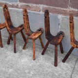 Set of 5 wooden tripod chairs