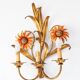Pair of Italian wall lights in gold metal with flowers and leaves (50 cm)