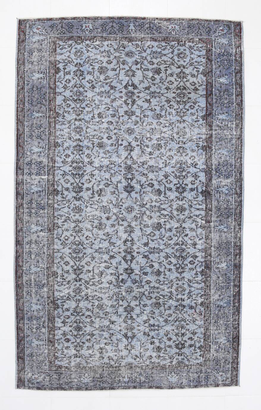Turkish Rug All-Over Floral Pattern Light Blue Vintage Rug, 157x255Cm