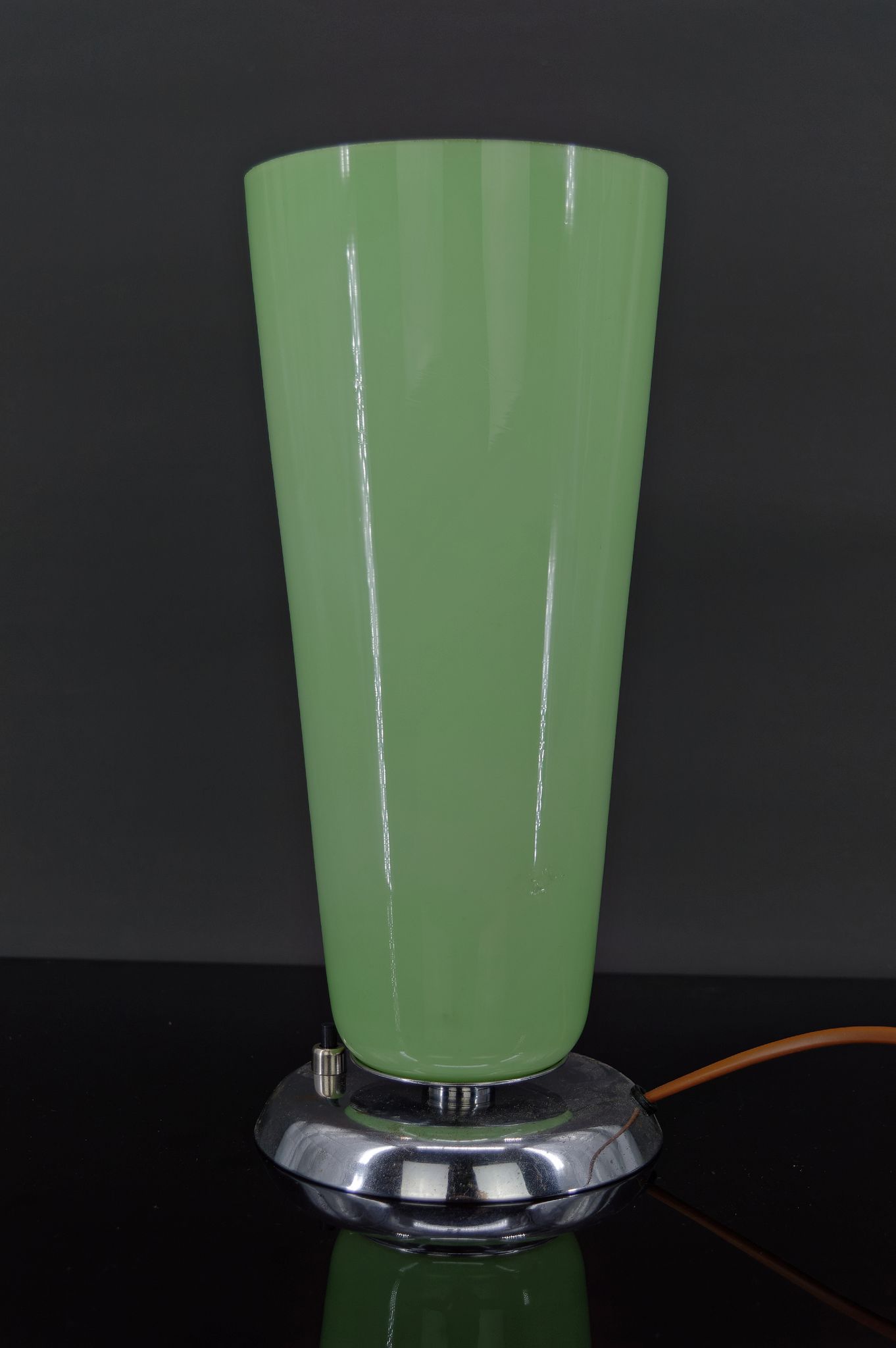 Art Deco lamp in chrome and celadon glass, France, circa 1930