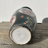 Asian vase in black ceramic with floral decoration