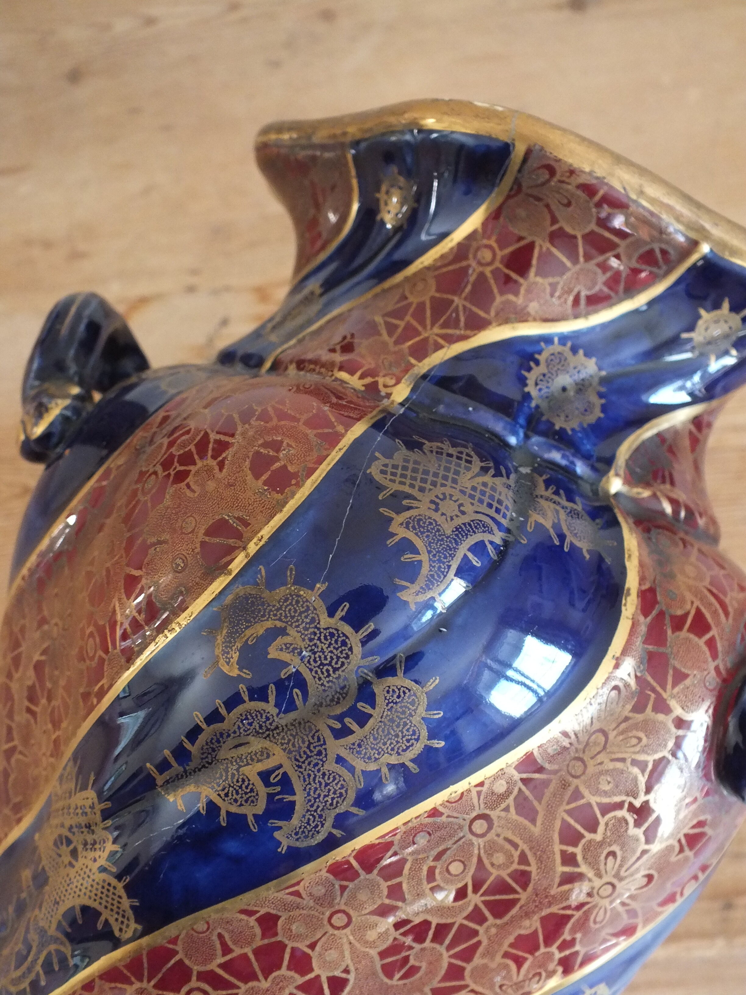 Sarreguemines trim 3 pcs Planter & vases blue, burgundy and gold