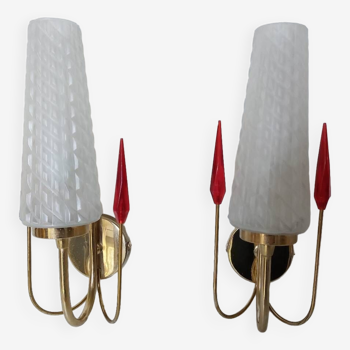 Maison Lunel frosted glass wall lights from the 60s