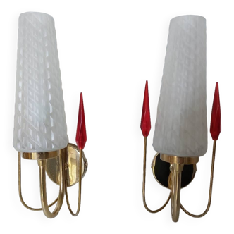 Maison Lunel frosted glass wall lights from the 60s