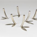 Werkstätte Hagenauer Up to 6 Soliflore Vases Leaf, Brass & Nickel, Vienna, 1960s