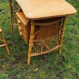 Vintage bamboo/rattan desk + stool