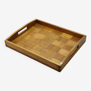 Vintage scandinavian serving tray in marquetry wood