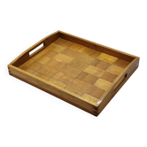 Vintage scandinavian serving tray in marquetry wood