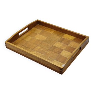 Vintage scandinavian serving tray in marquetry wood