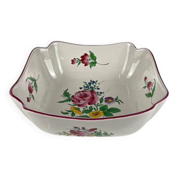 Square salad bowl, lantern model by KG Lunéville, rose pattern.
