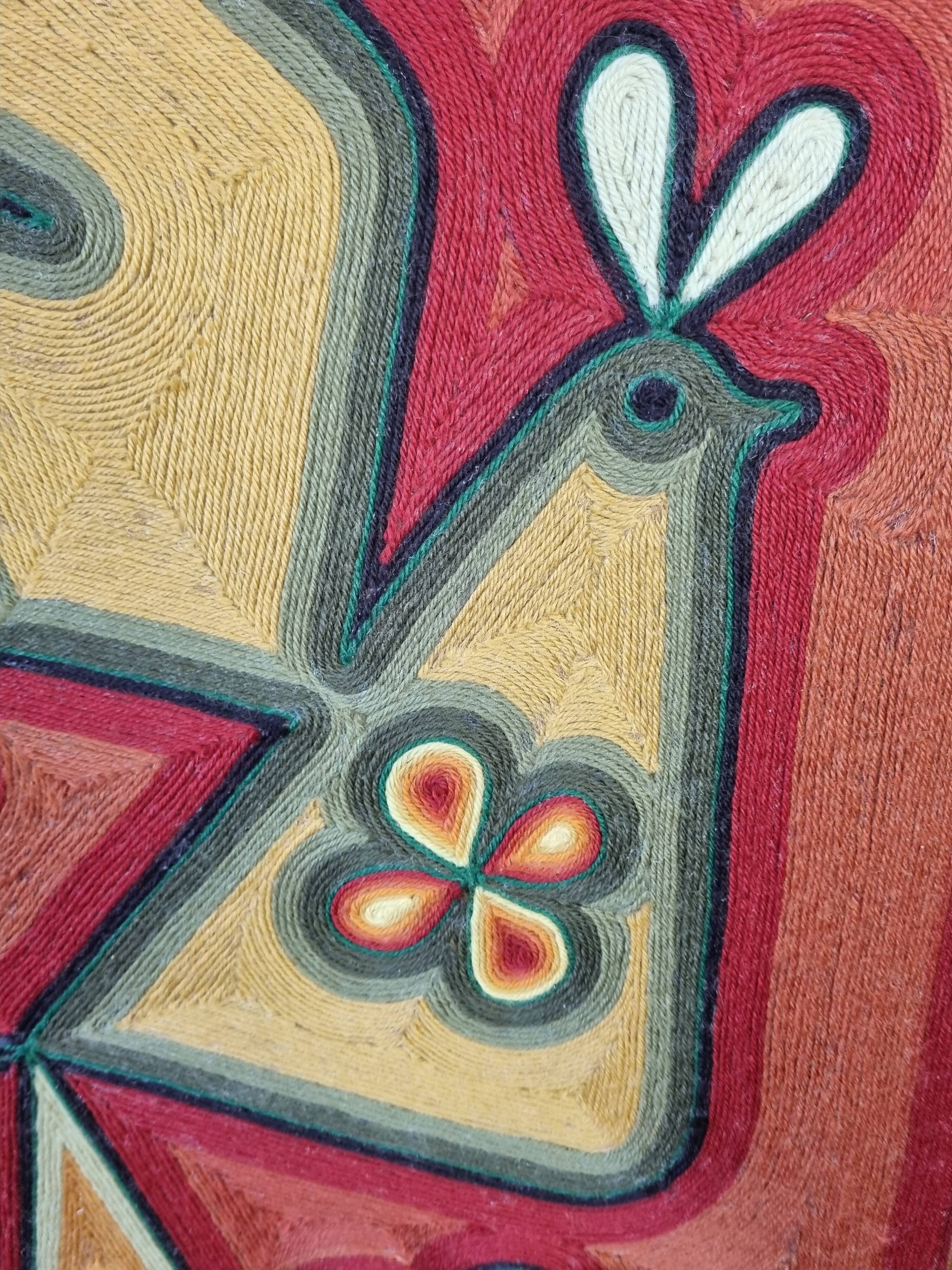 Screen decorated with wool threads, "Huichol" art, Sofia Ribeira, 120 cm