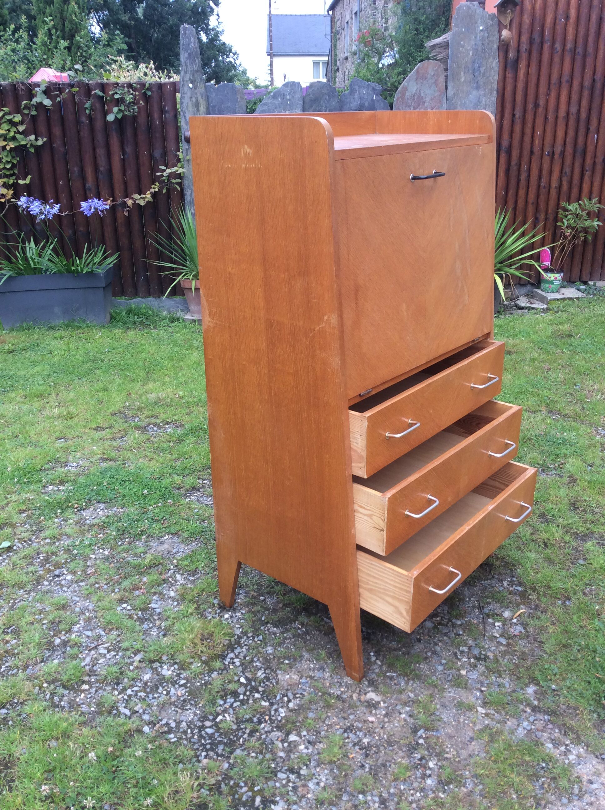 Vintage secretary in oak with compass base