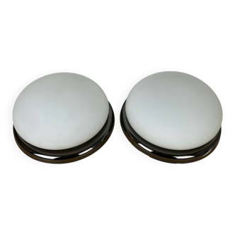 Pair of opaline and metal wall lights