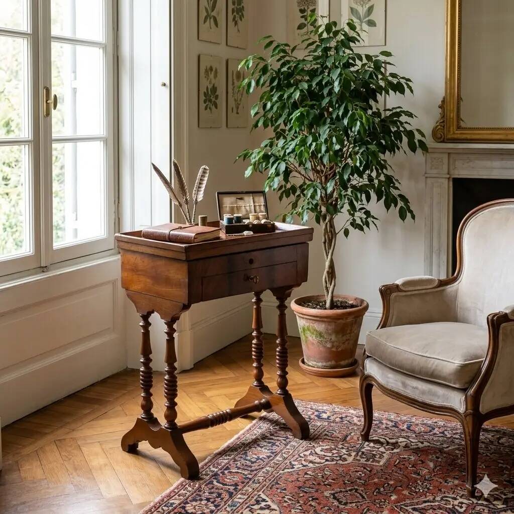 Antique mahogany sewing table with drawer, Italy, 19th century
