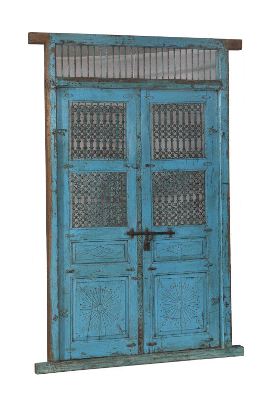 Indian door blue patina of origin old teak