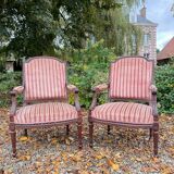 Paire De Fauteuils à Dossier Plat En Acajou De Style Louis XVI XIX Eme Siècle