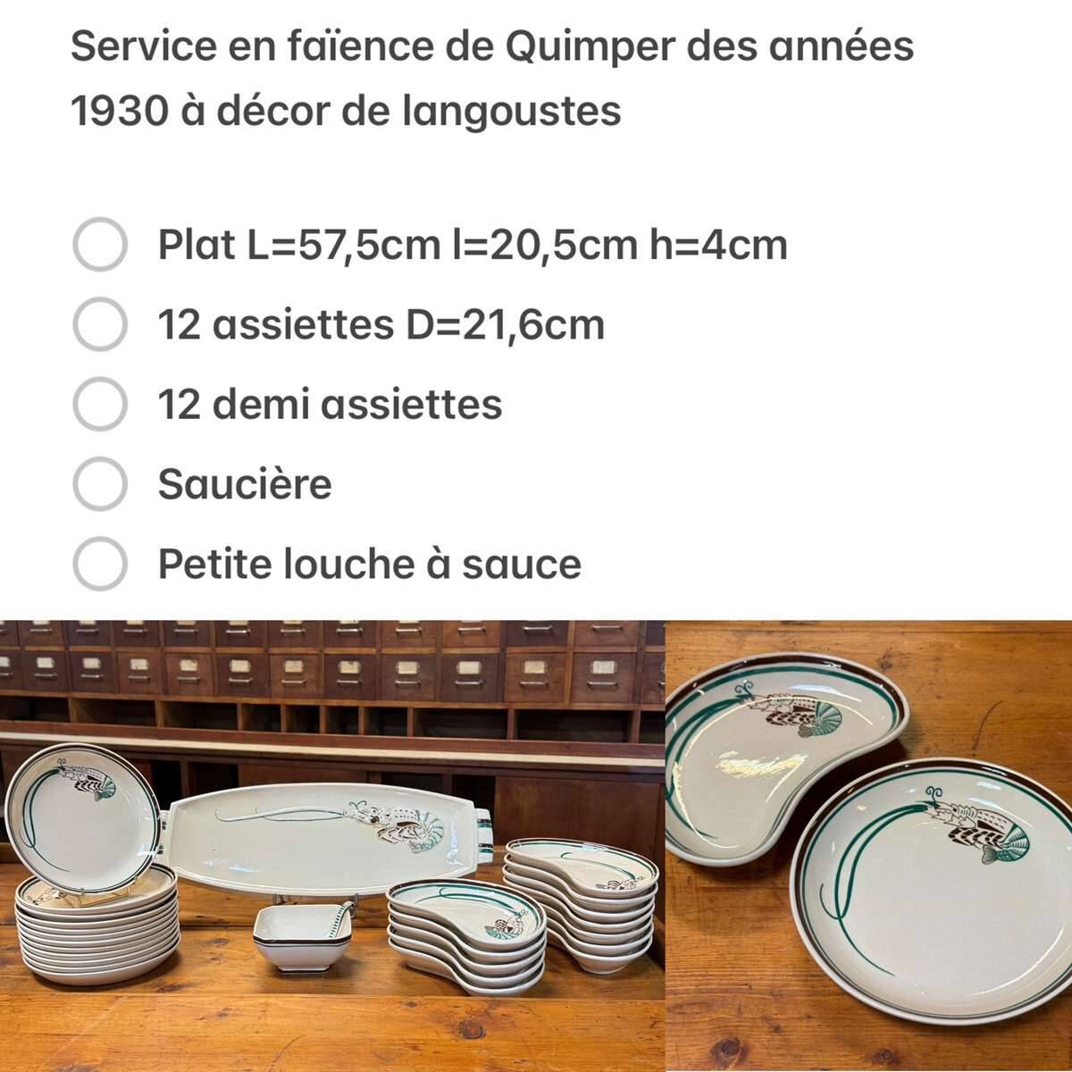 Service à langoustes en faience de Quimper des années 1930