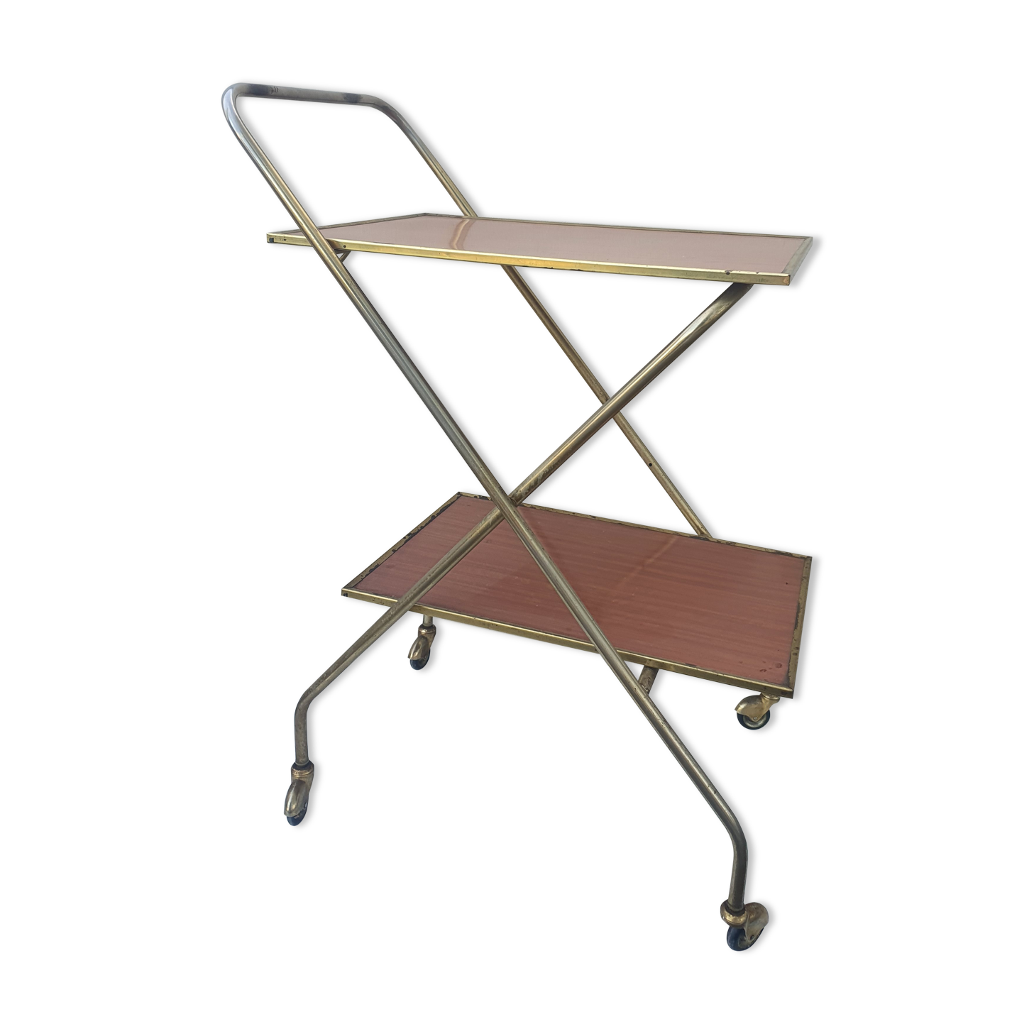 Vintage folding rolling service in Formica and brass plated