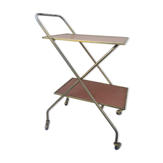 Vintage folding rolling service in Formica and brass plated