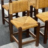 4 brutalist chairs in straw and wood