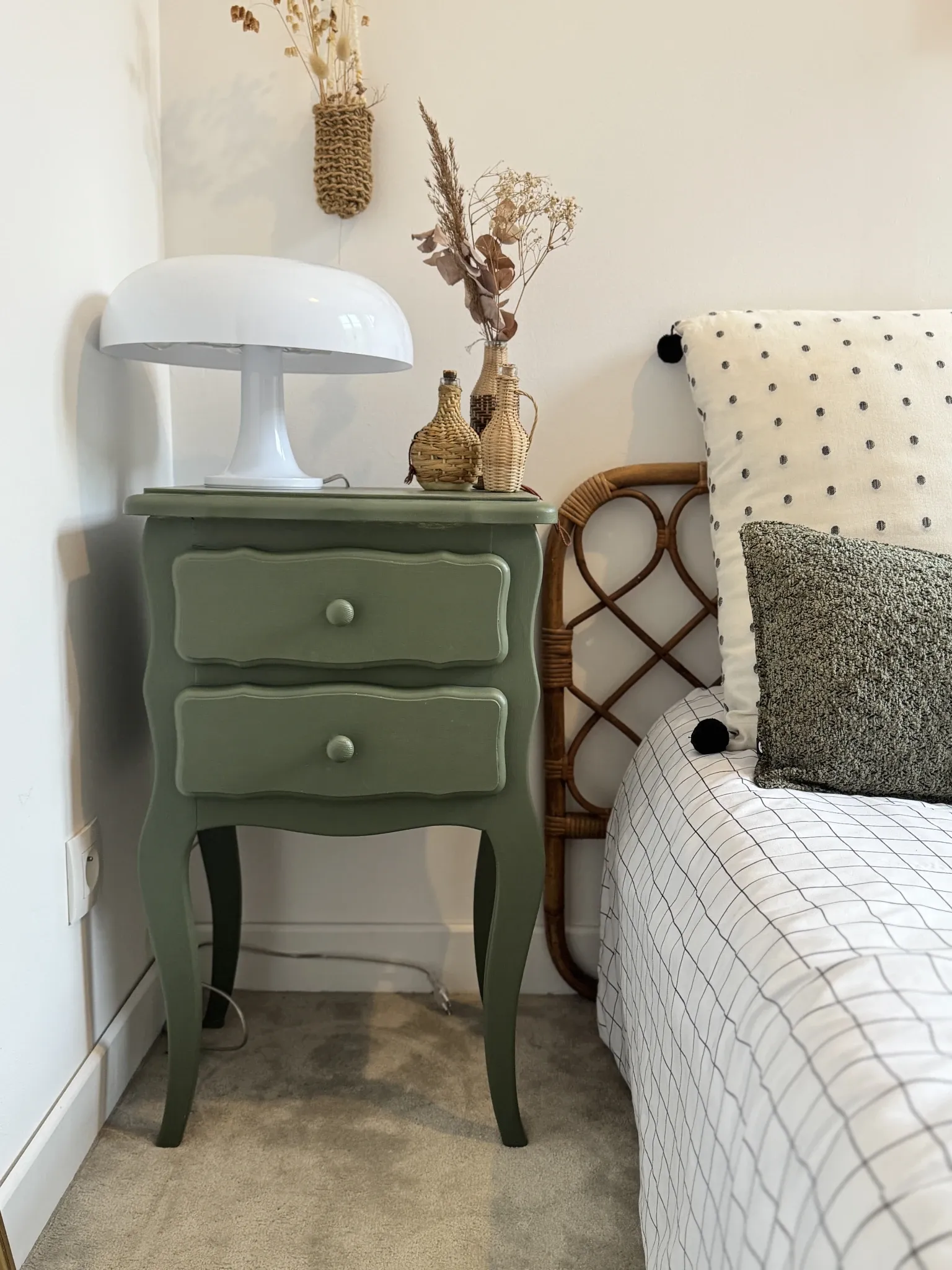 pair of wooden bedside tables