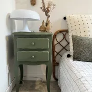 pair of wooden bedside tables