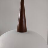 Louis Kalff Opaline and teak pendant lamp for Philips