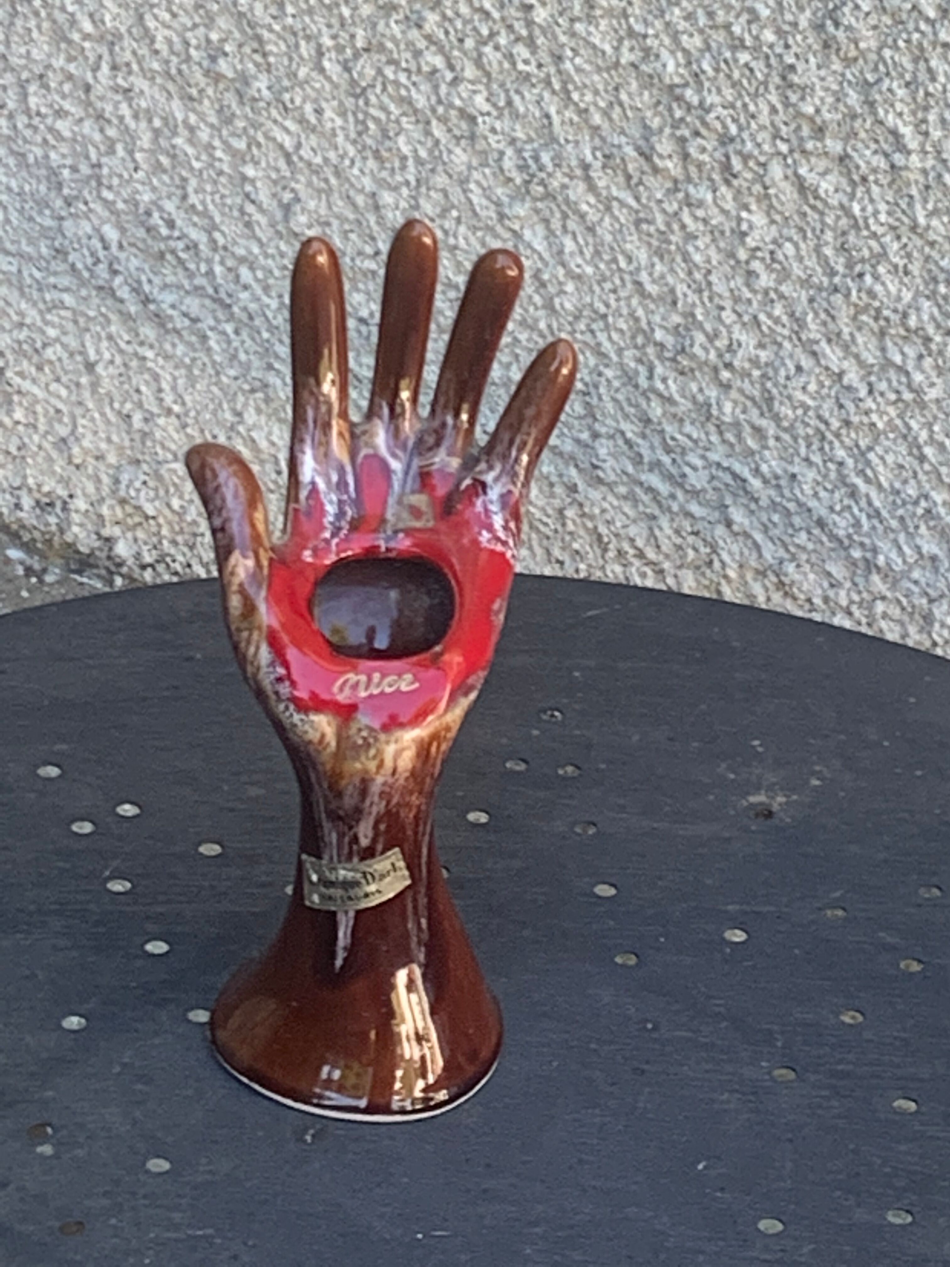 Hand vase in flamed enamelled ceramic stamped vintage vallauris