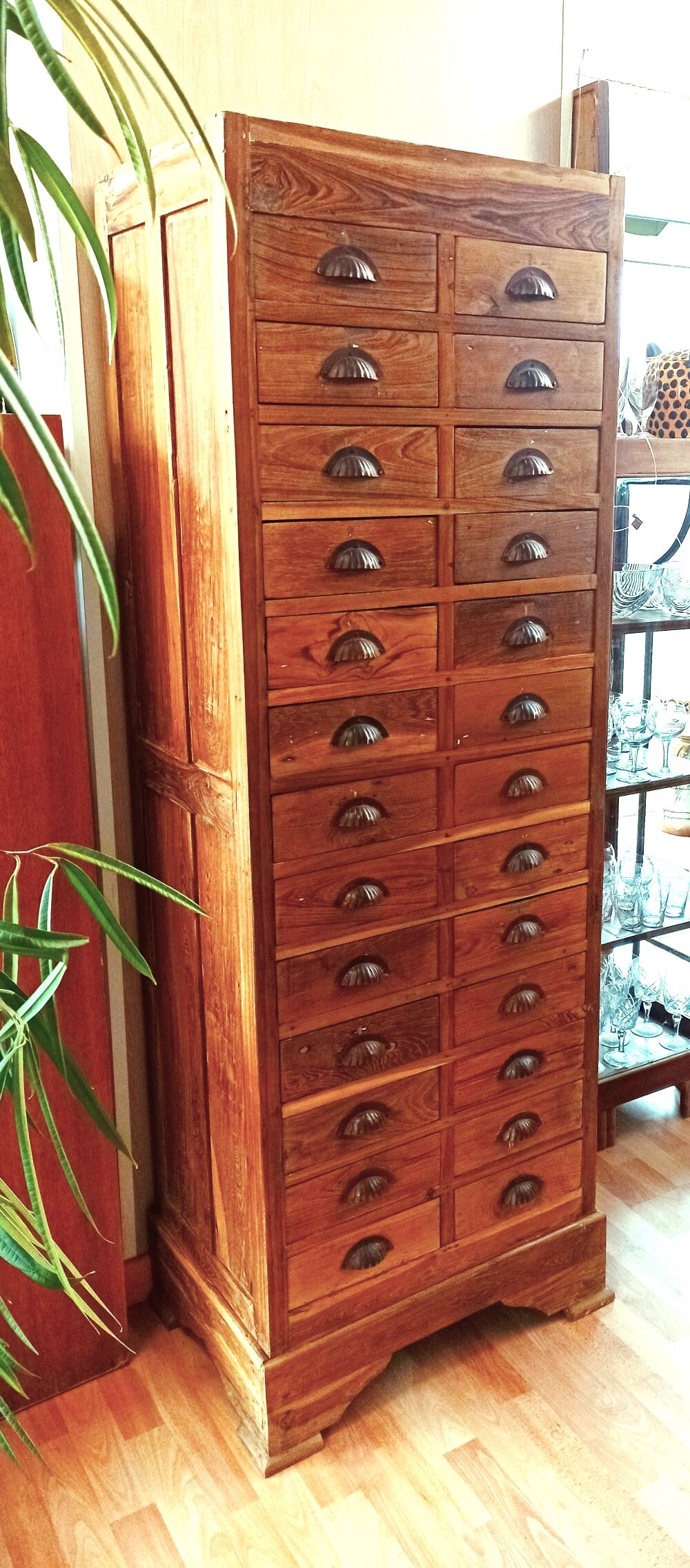 Antique solid teak 26-drawer craft cabinet