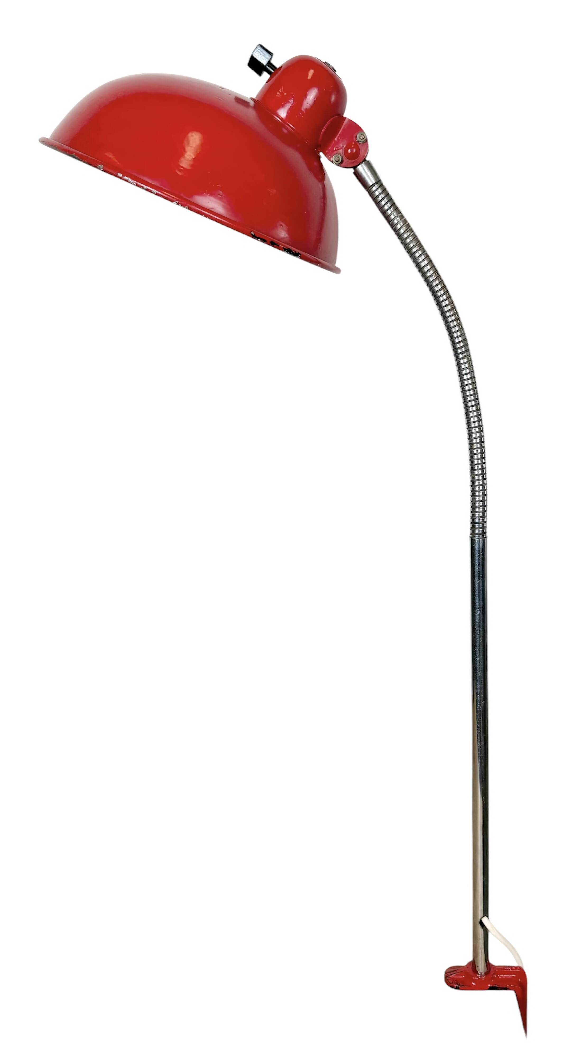 Large Red Industrial German Workshop Table Lamp from Helo Leuchten, 1950s