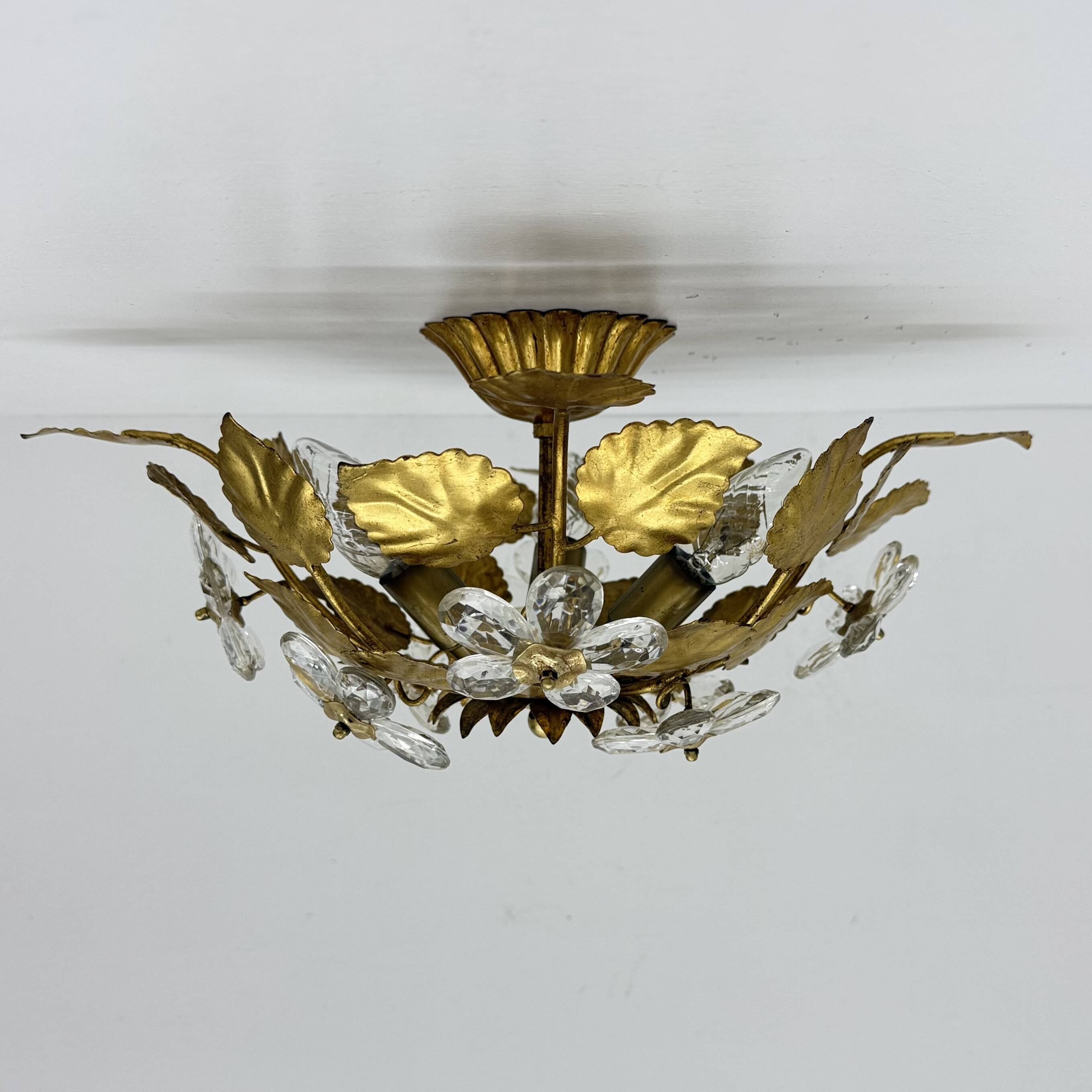 Mid-century design banci style ceiling lamp crystal flower , 1970sMid-centu