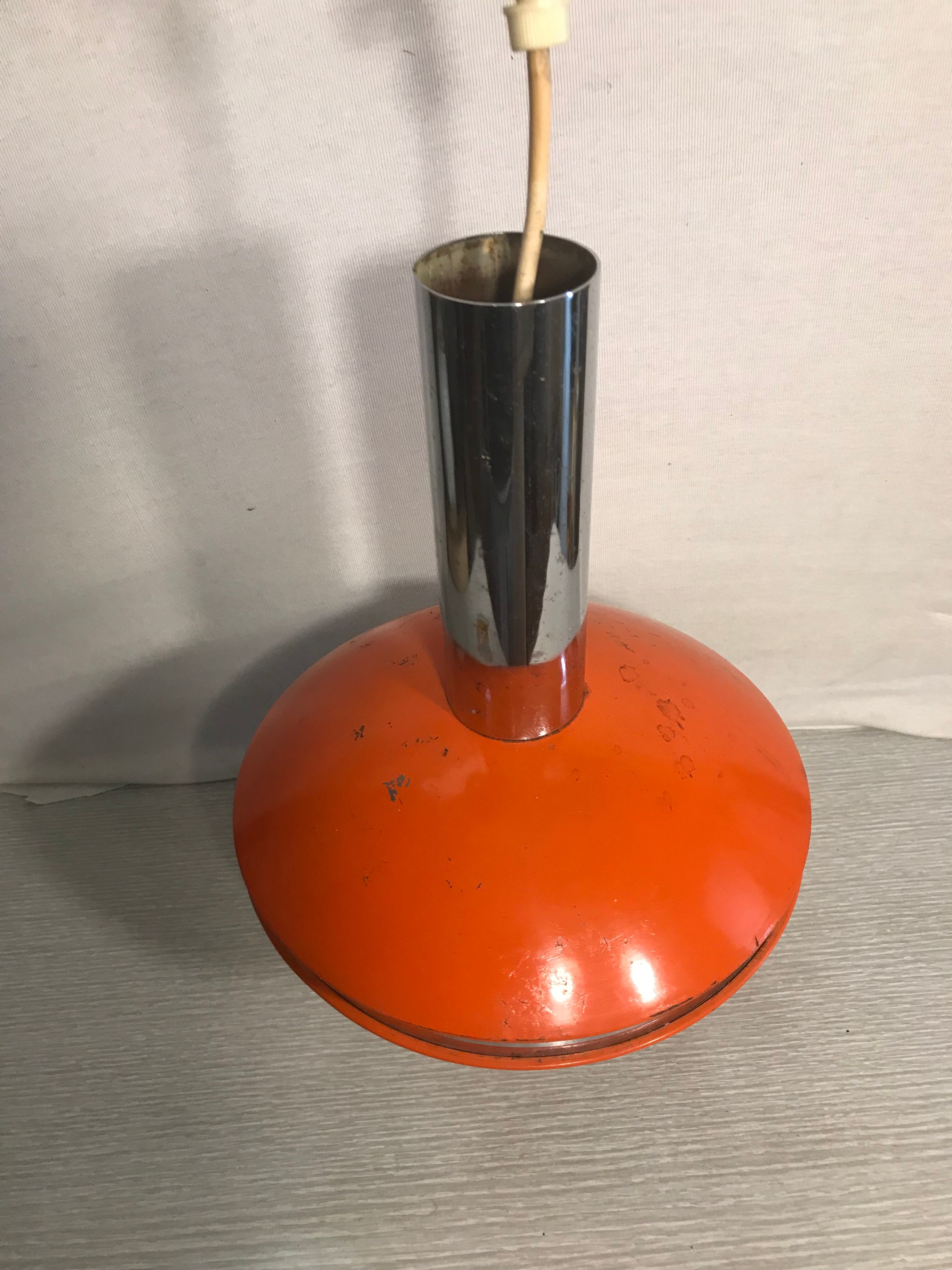 Old hanging UFO Saucer Metal Orange - Chrome Tube 70S Vintage