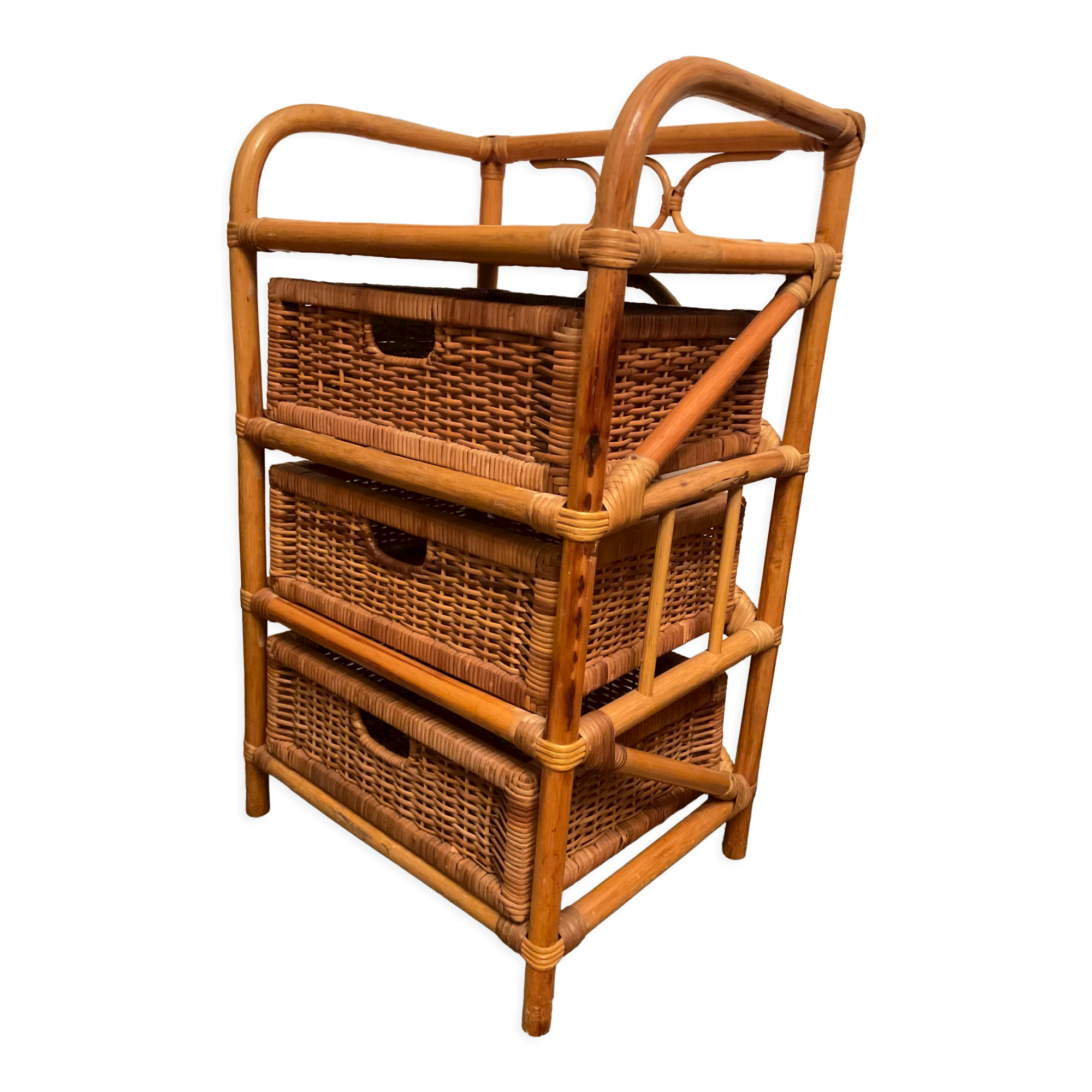 Vintage rattan storage cabinet from the 70s