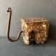 Wall hook in hand-carved wood and iron, antique, India, 1920