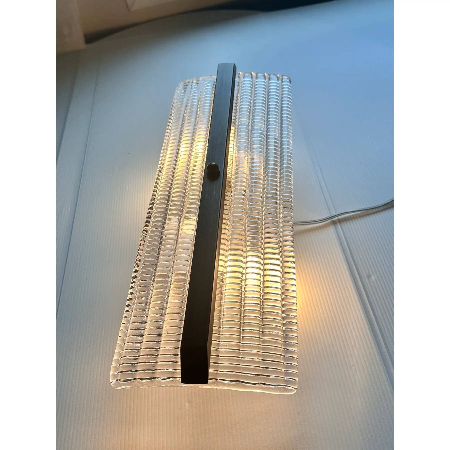 Elegant Brunish Diamanted Rectangular Murano Glass Wall Sconces – Two-Piece