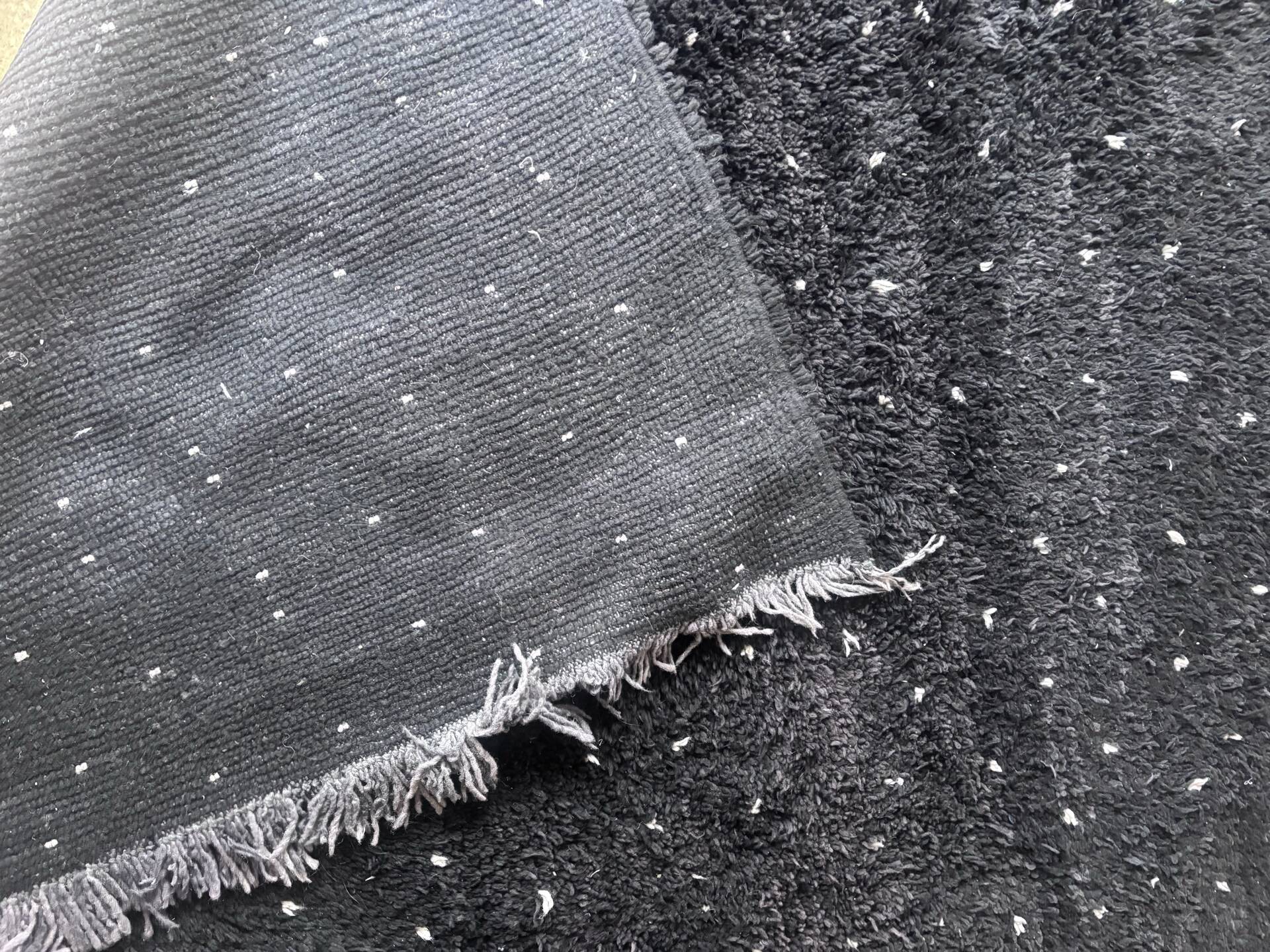 Moroccan Berber rug Beni Ouarain black with white spots 254 x 205 cm