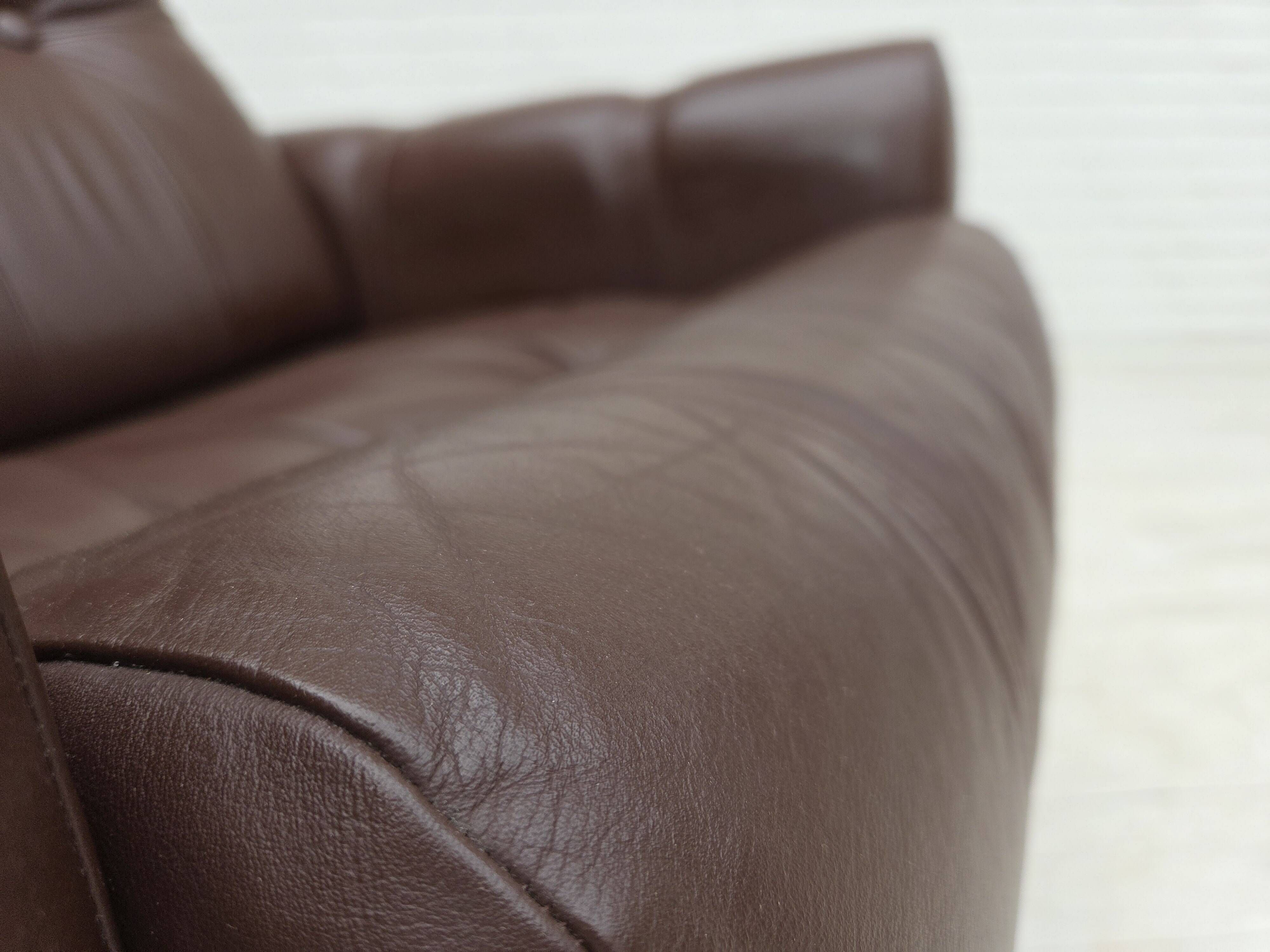 1970s, Danish armchair, original brown furniture leather.