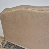 Louis XV style bench sofa in pink fabric and burlap