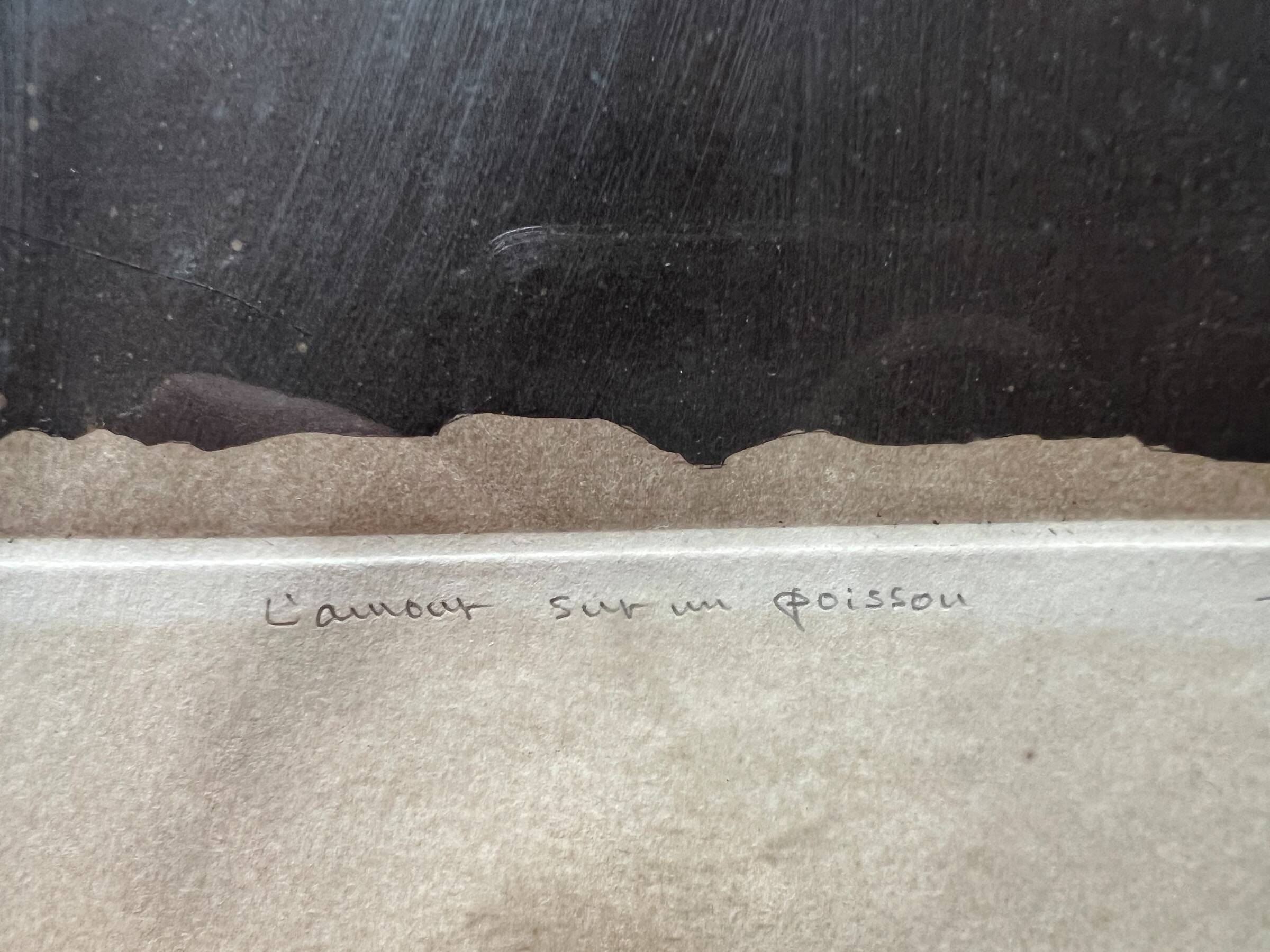 Engraving titled "Love on a Fish" by T. Ogaki