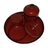 Plateau en bakélite laqué du Japon vintage avec 4 pièces