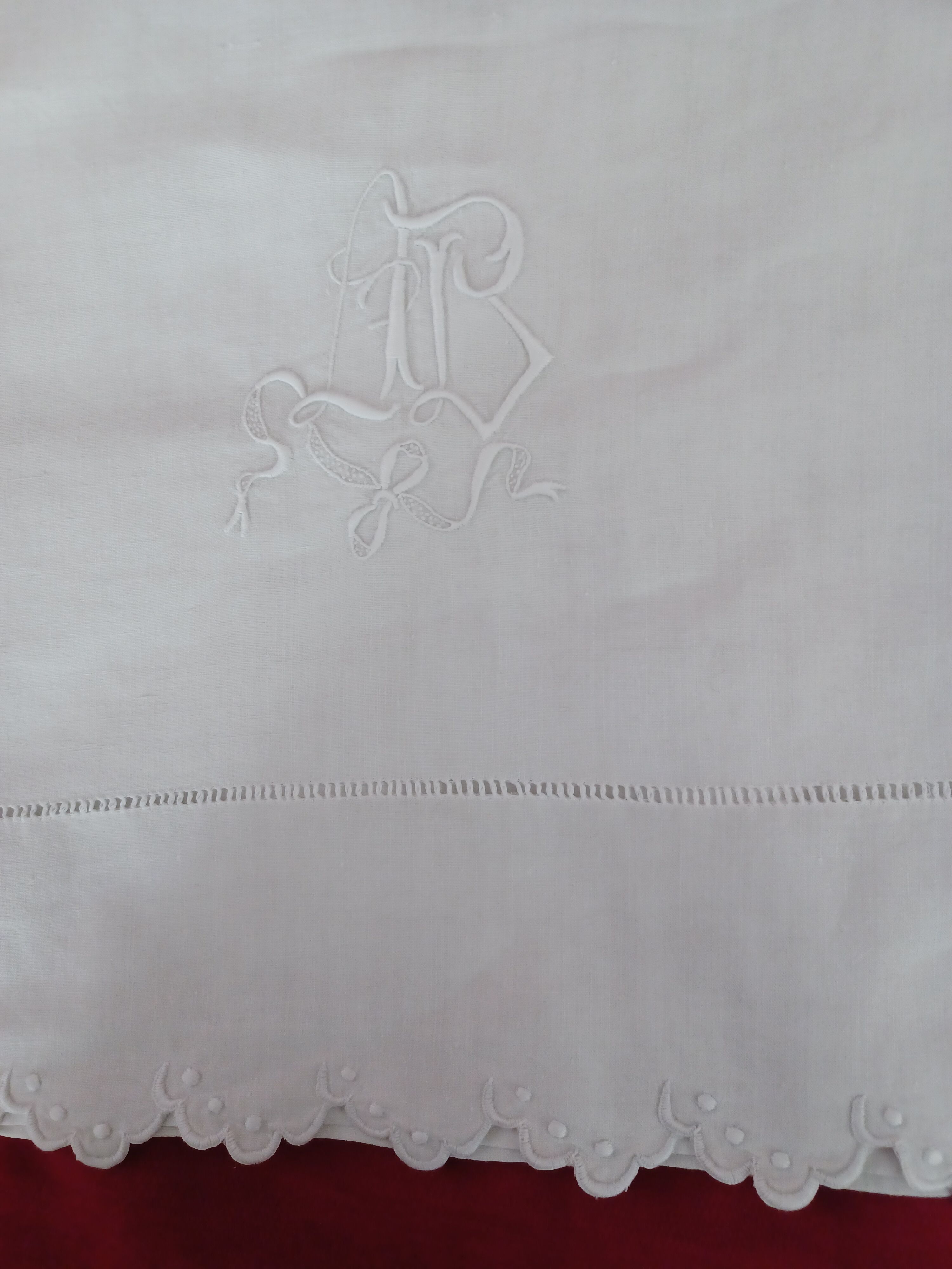Sheet hand embroidered thread monogram A.B.