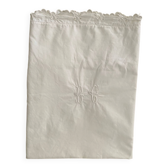 White cotton pillowcase with monogram BC.