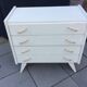 Commode pieds compas relookee blanc 1960 vintage