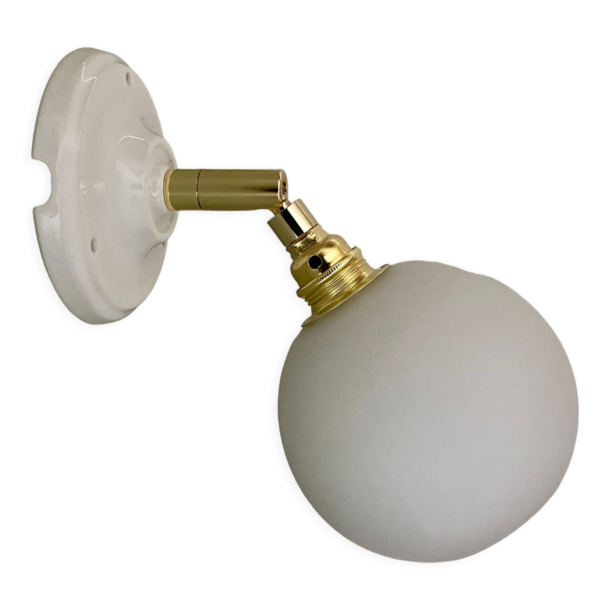 Vintage white opaline globe wall lamp